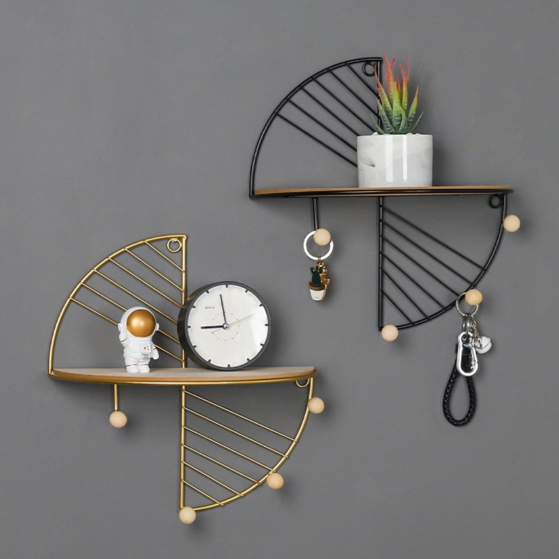 Modern Metal Wall Shelf – Gold & Black