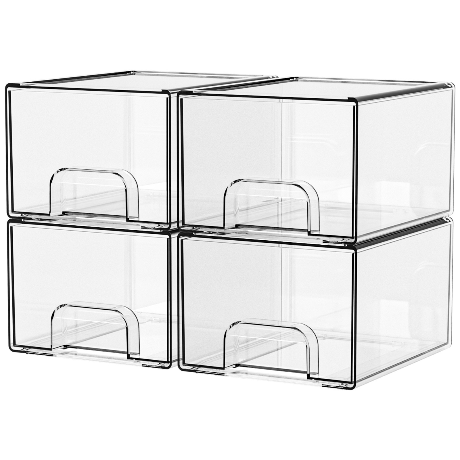 1 2 4 Pack Clear Stackable Storage Drawers, 11.2cm, 4.4in Tall Acrylic Bathroom Makeup Organizer,Plastic Storage Bins For Vanity, Undersink, Kitchen Cabinets, Pantry, Home Organization - Image 5