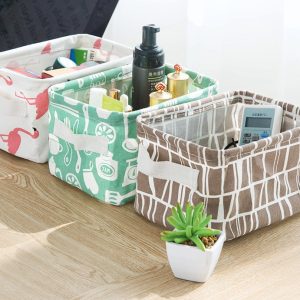 Nature-Print Coated Linen Desktop Basket