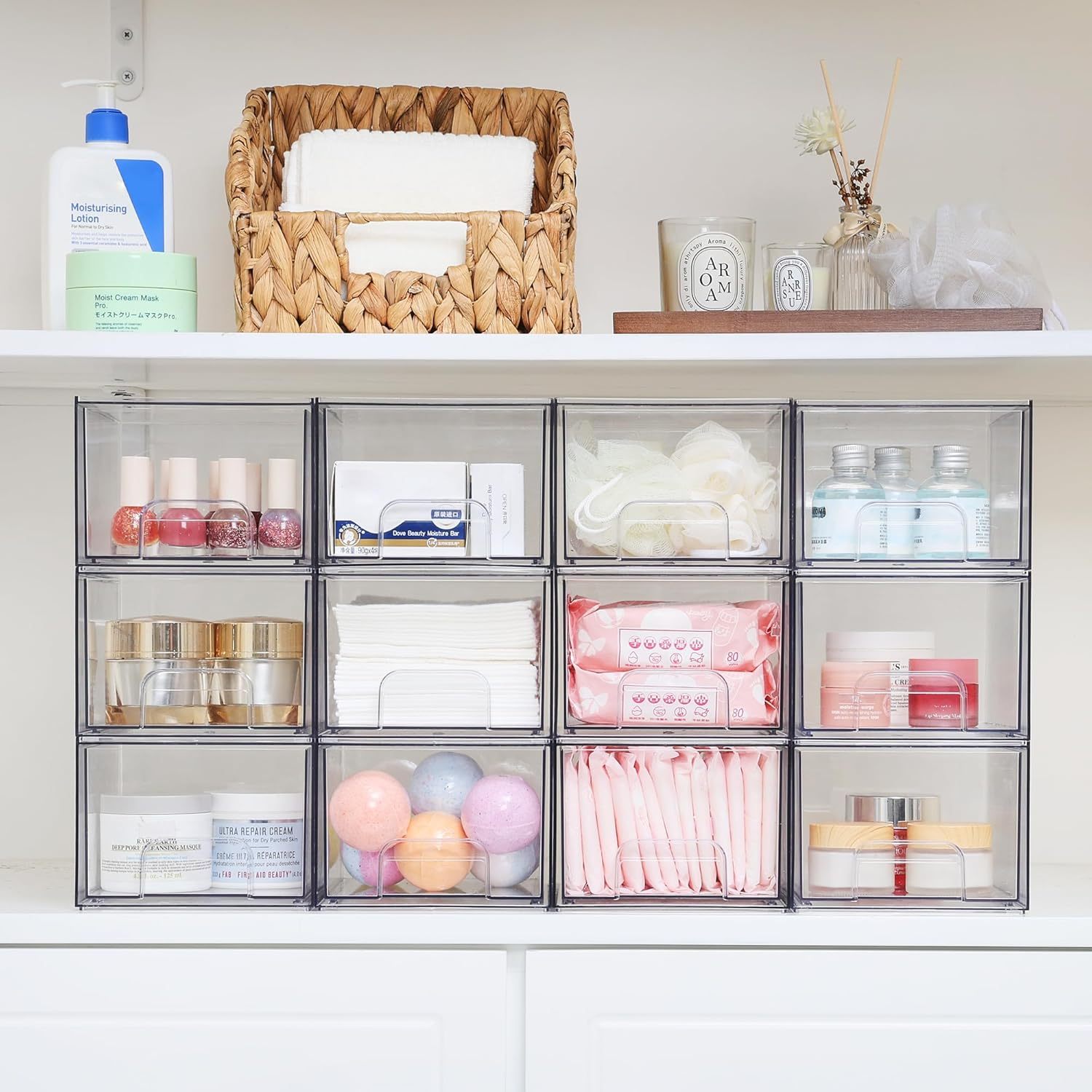 1 2 4 Pack Clear Stackable Storage Drawers, 11.2cm, 4.4in Tall Acrylic Bathroom Makeup Organizer,Plastic Storage Bins For Vanity, Undersink, Kitchen Cabinets, Pantry, Home Organization - Image 6