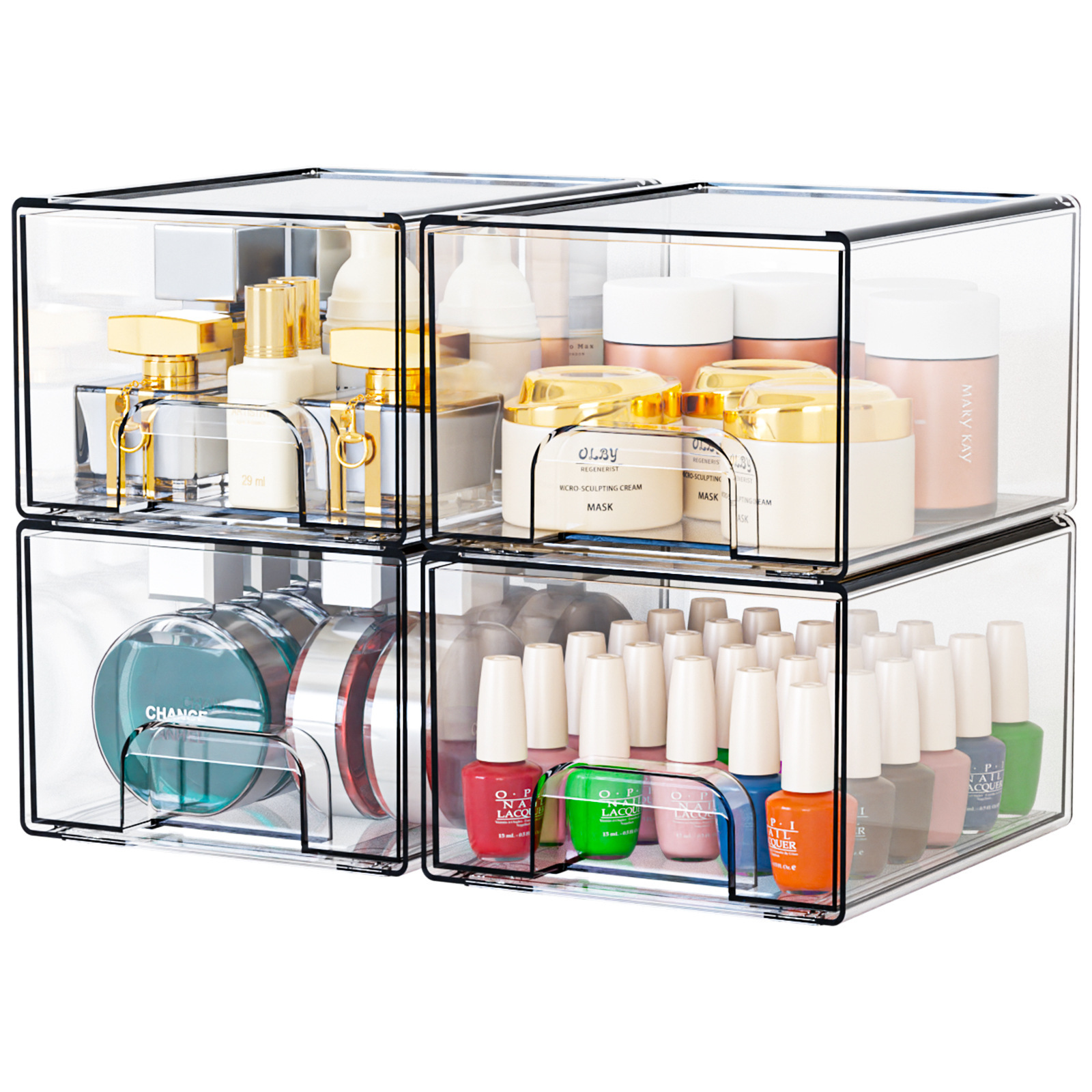 1 2 4 Pack Clear Stackable Storage Drawers, 11.2cm, 4.4in Tall Acrylic Bathroom Makeup Organizer,Plastic Storage Bins For Vanity, Undersink, Kitchen Cabinets, Pantry, Home Organization - Image 3